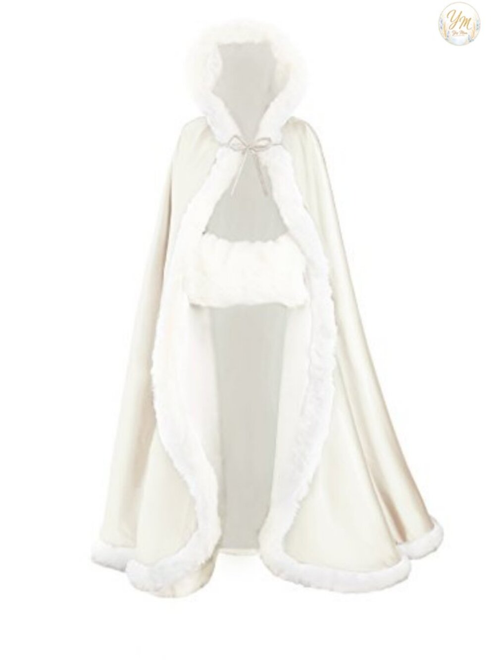 Reversible Faux Fur Trim Hooded Cape with Hand Muff for Wedding Winter